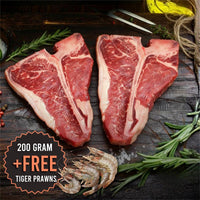 冰鮮黑安格斯M1-2級T骨牛扒(2件1公斤)+免費虎蝦