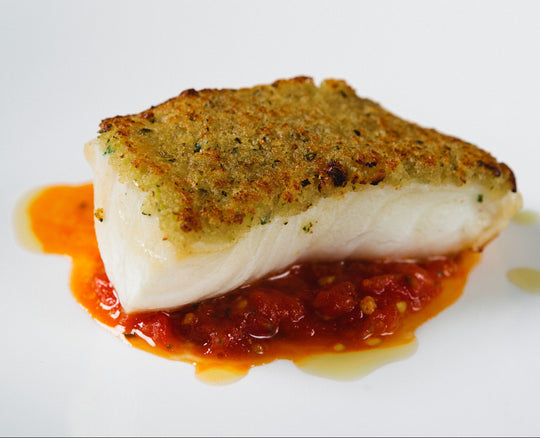 Herb Crusted Chilean Seabass with Roasted Tomato Sauce