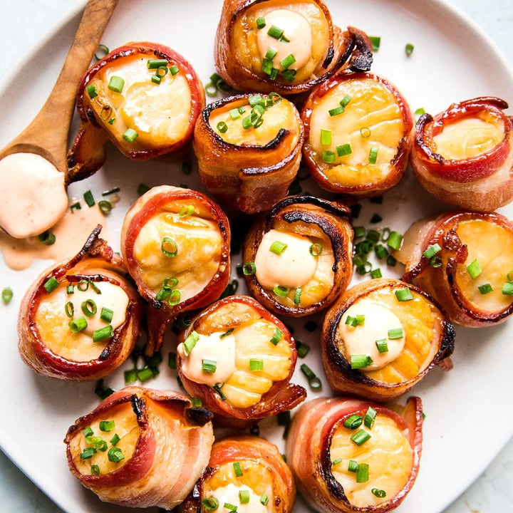 Bacon Wrapped Scallops with a Sriracha Mayo