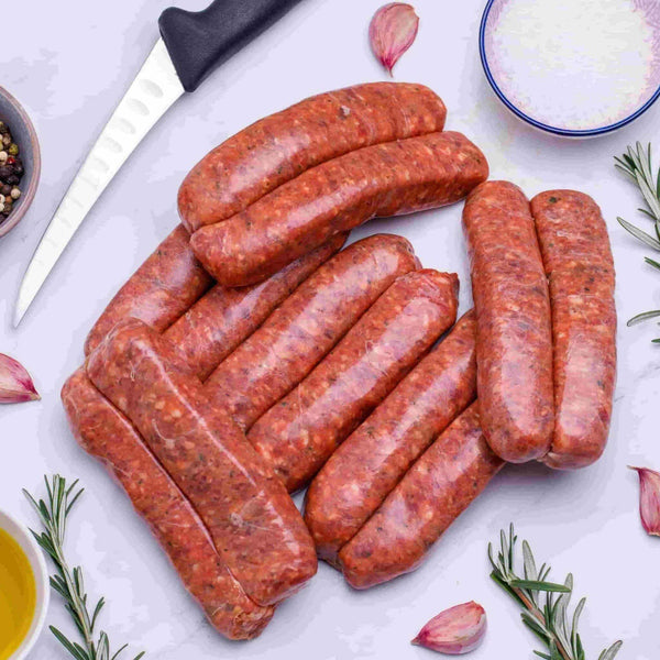 Frozen Wagyu Beef, Mozzarella, Sun-Dried Tomatoes, Basil and Red Wine Sausages 500g