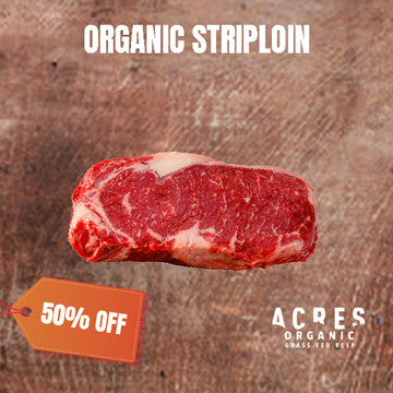 50% Off - Chilled Organic Grass Fed Angus Striploin 1kg