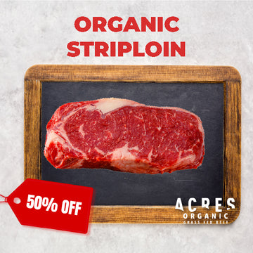 50% Off - Chilled Organic Grass Fed Angus Striploin 1kg