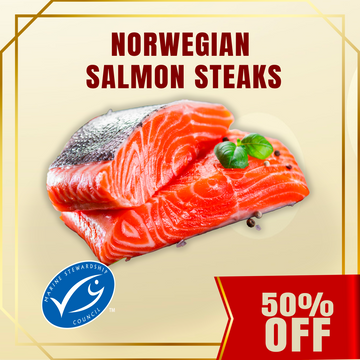 50% off - Frozen Norwegian Salmon Steaks 2kg Pack