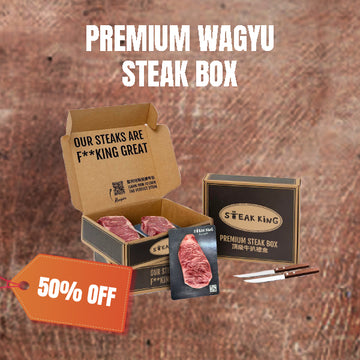 50% Off - Frozen Wagyu M4-5 Ribeye x Striploin Set 1kg (+FREE Steak Knives)