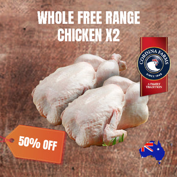 50% off - Frozen Australian Free Range Whole Chicken 1.5kg x 2