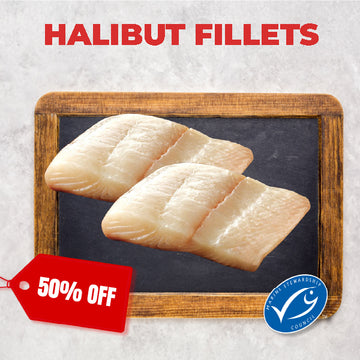 50% Off - Frozen Halibut Fillets (Skinless) 2 x 1kg Packs