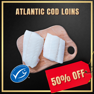 50% Off - Frozen MSC Certified Atlantic Centre Cut Cod Loin Portions 1kg