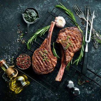 Chilled Black Angus M1-2 Tomahawk Set (1.2kg x 2) with Free Tiger Prawns