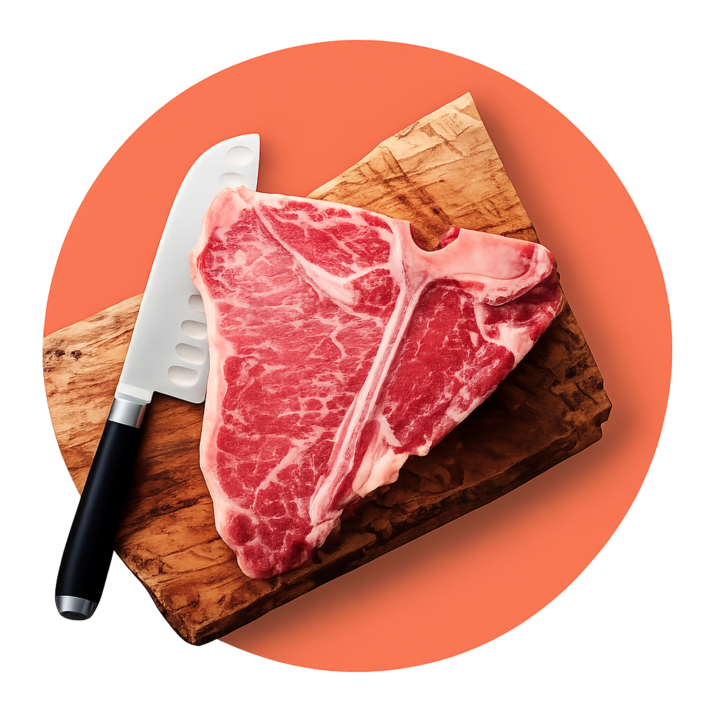 T-bone steak on a cutting board