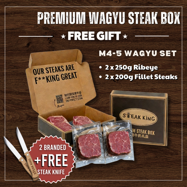 Chilled Wagyu M4-5 Ribeye & Fillet Steaks Set 900g (+FREE Steak Knives)