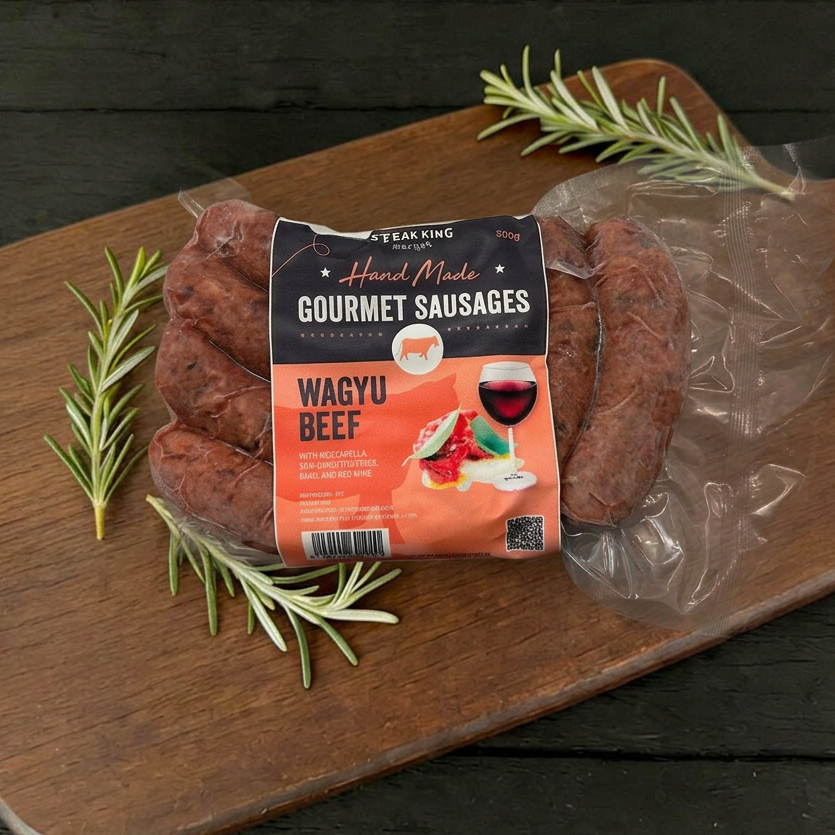 Frozen Wagyu Beef, Mozzarella, Sun-Dried Tomatoes, Basil and Red Wine Sausages 500g