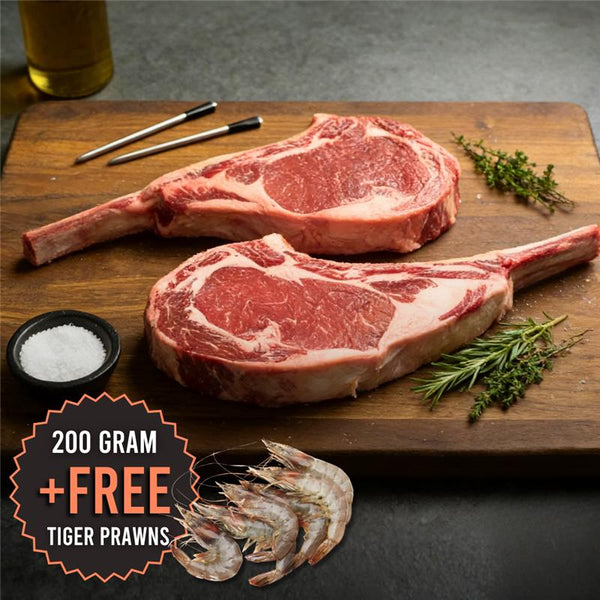 冰鮮黑安格斯M1-2級斧頭扒（2件1.2公斤）+免費虎蝦