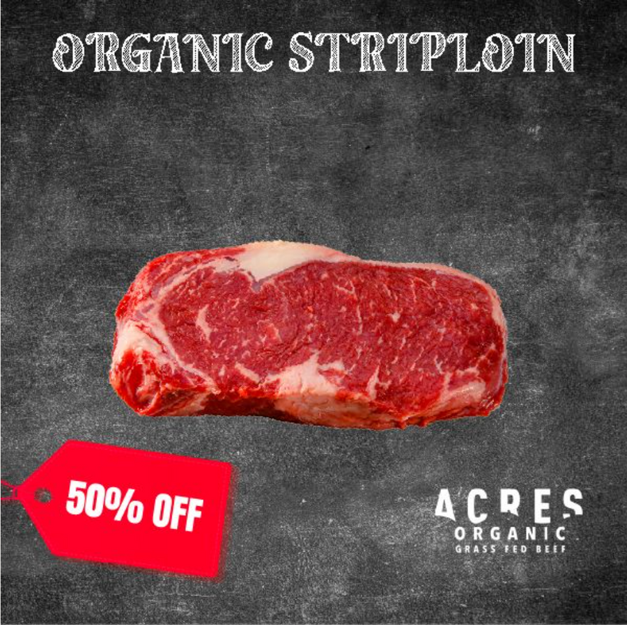 50% Off - Chilled Organic Grass Fed Angus Striploin 1kg