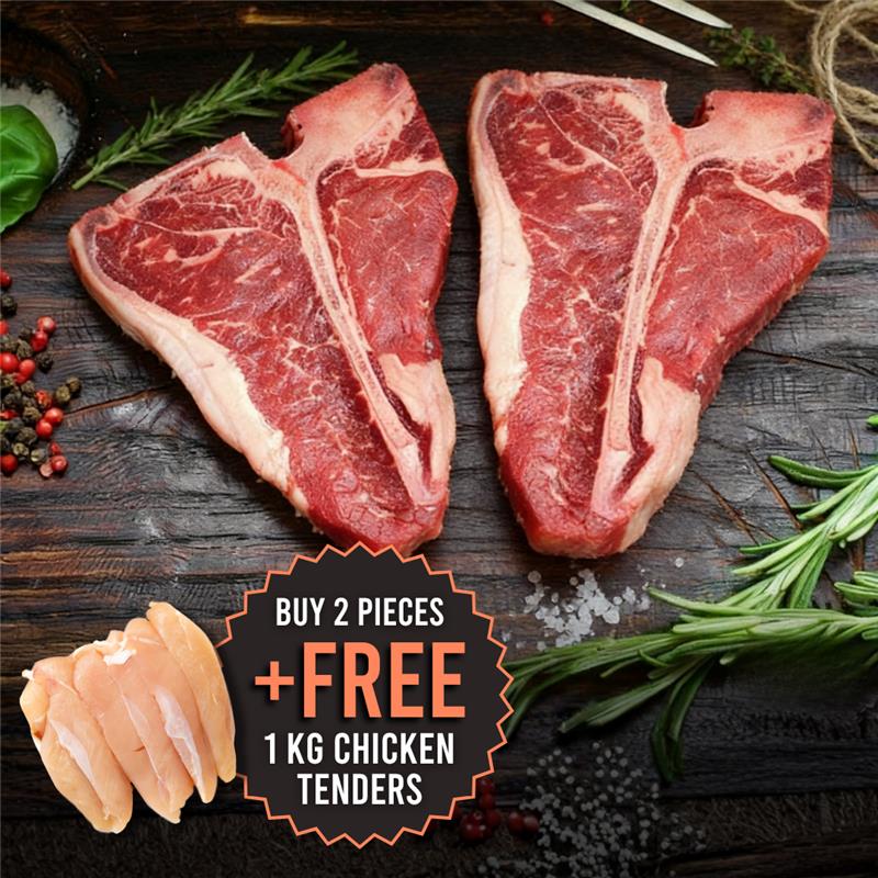 Chilled Black Angus M1-2 T-Bone 1kg (Buy 2 pieces get 1kg Free Frozen Chicken Tenders)