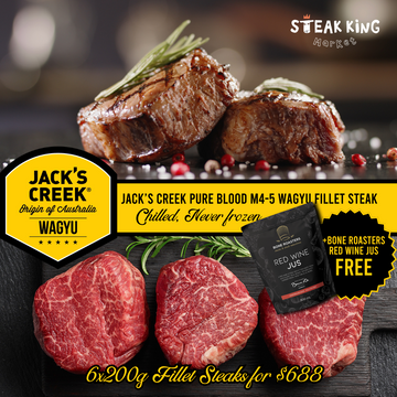 Jack’s Creek M4 Wagyu Fillet  6x200g steaks (+ Free Red Wine Jus)
