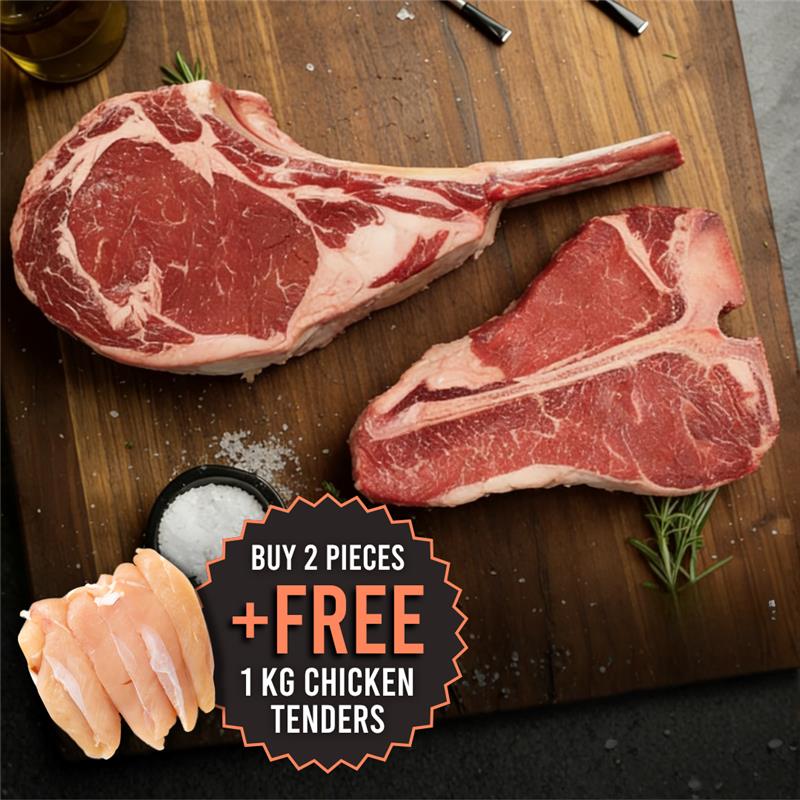 Chilled Black Angus M1-2 Tomahawk & T-Bone Set (Buy 2 pieces get 1kg Free Frozen Chicken Tenders)