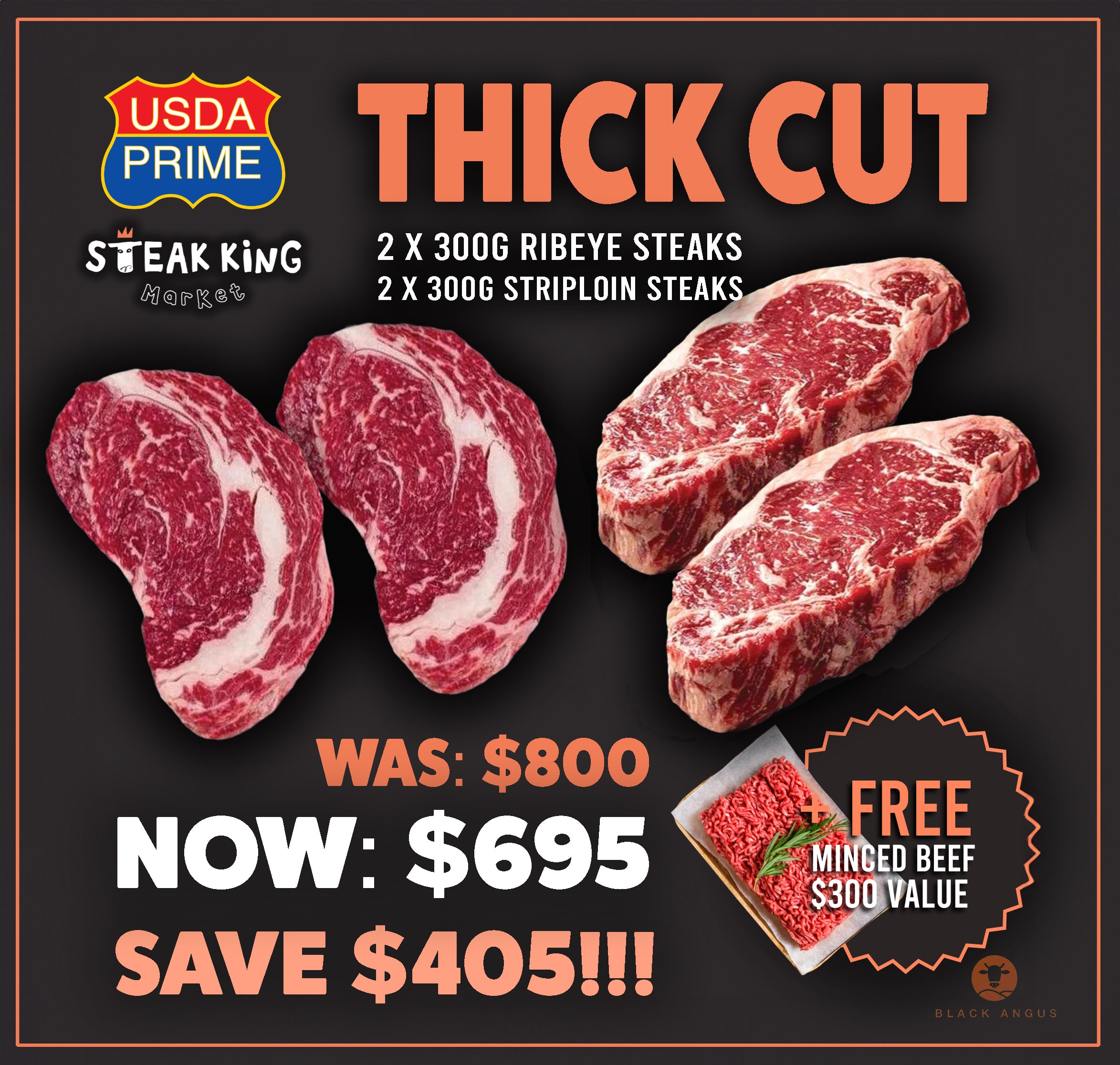 Chiled USDA Prime Ribeye & Striploin Set – Steak King
