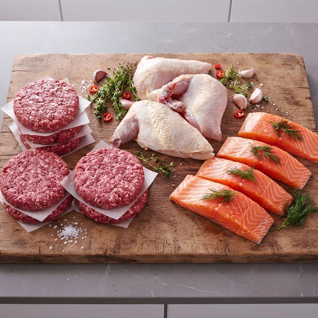 Steak King Premium Trio  - 900g Wagyu Burgers (6 x patties), 1kg Tasmanian Salmon, 1kg Chicken Supreme