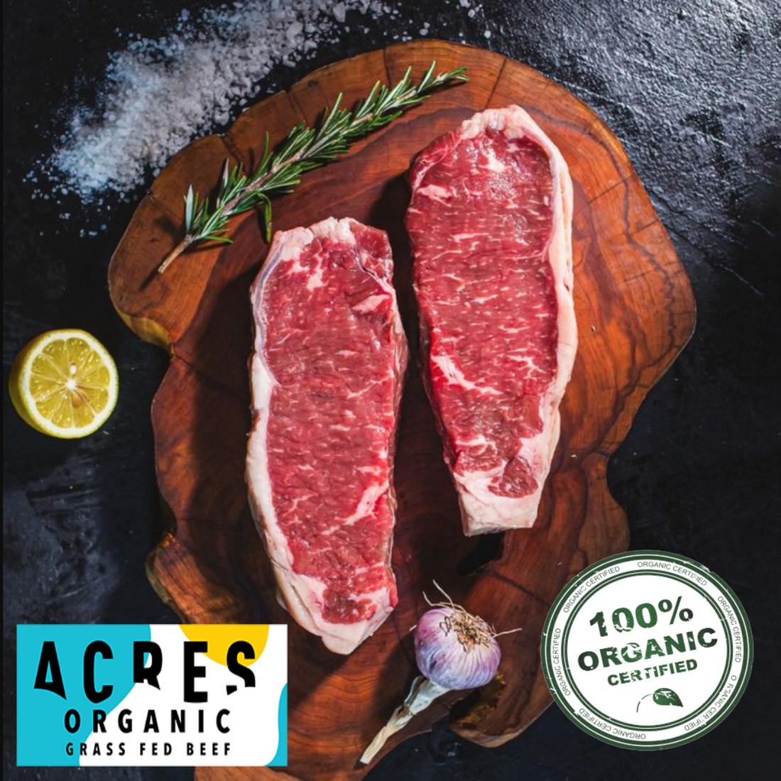 Chilled Organic Grass Fed Angus Striploin 1kg