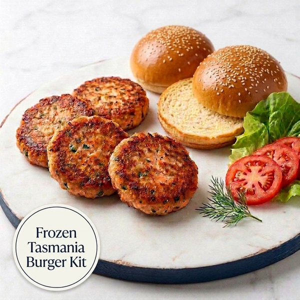 Frozen Tasmania Burger Kit -  4 x Salmon Patties and 4 x Sesame Brioche Bun