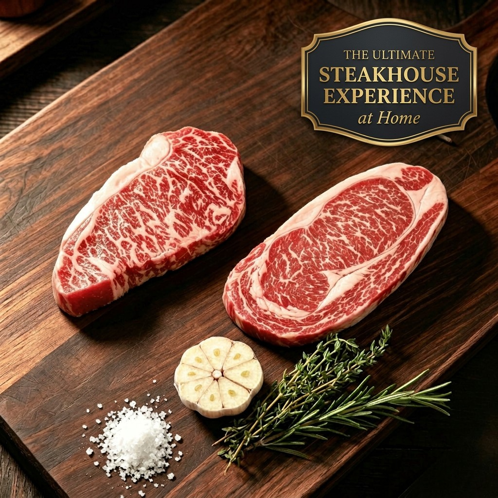 Steakhouse Duo - M9+ Wagyu Ribeye Steak 500g & 1 × M9+ Wagyu Striploin Steak 500g