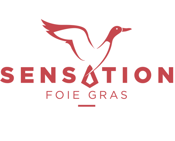 Logo of Sensation Foie Gras with a stylized duck design on a white background