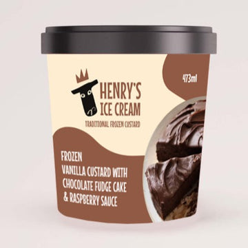 Henry's Frozen Custard with Chocolate Fudge Cake and Raspberry Sauce - 1 Litre